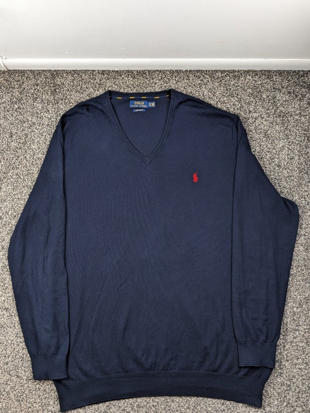 Polo Ralph Lauren Sweater Pima Cotton V Neck Pullover Navy Blue Mens 2XLT